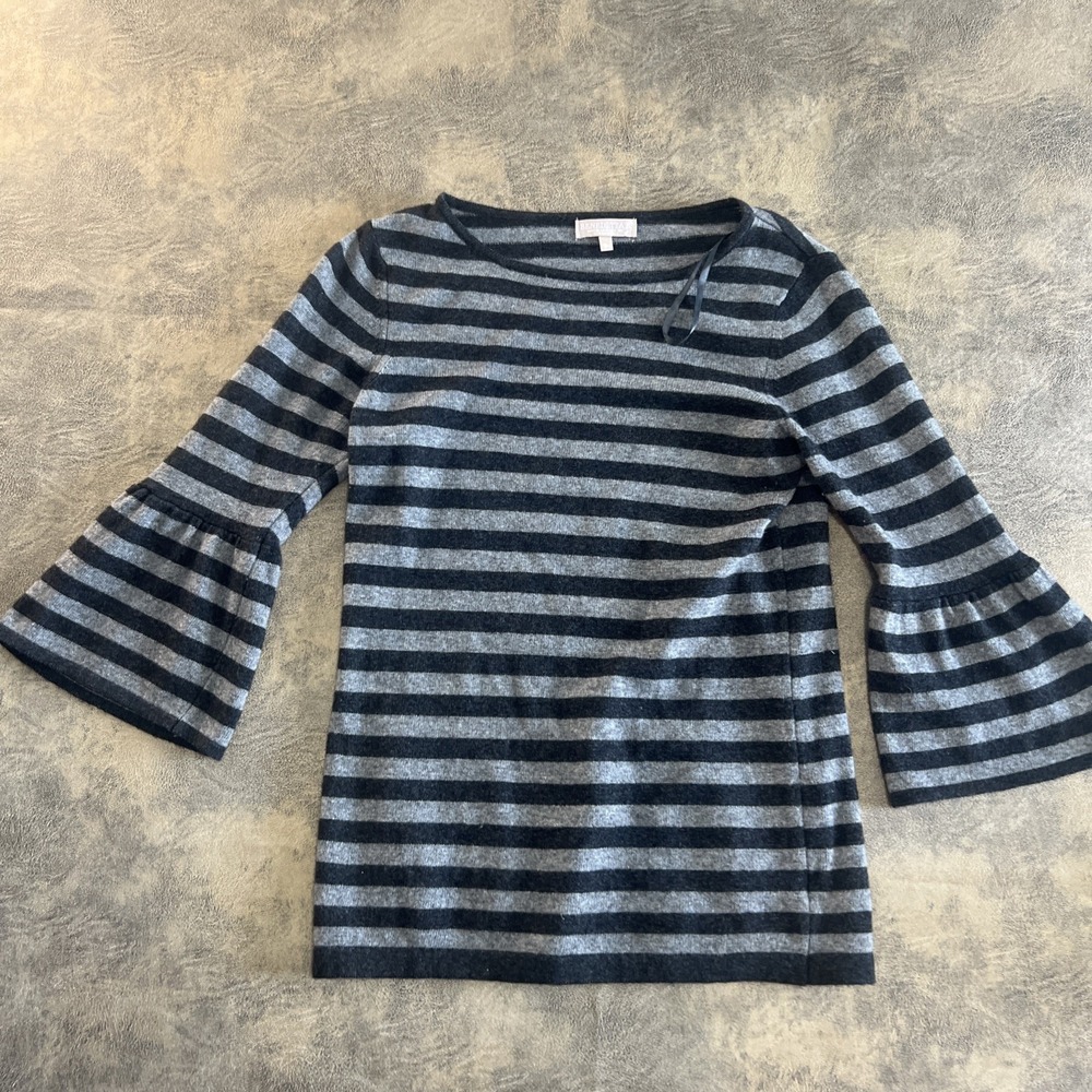 Benedetta B Sweater Women's Small Gray Stripe Merino Cashmere Blend Bell Sleeve
